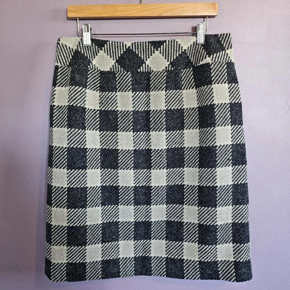 Talbots Vintage Plaid Woven Tweed Metallic Acrylic Wool Blend A-Line Skirt